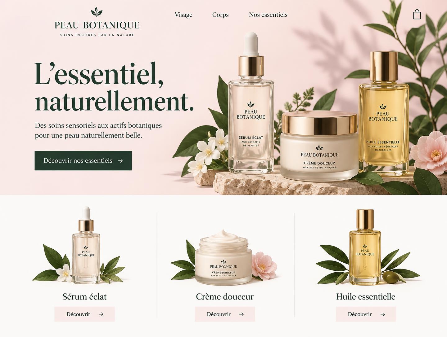 Concept de site web pour Peau Botanique