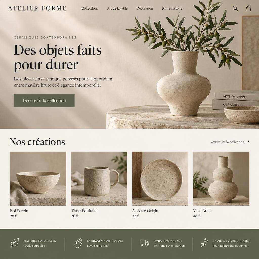 Concept de site web pour Atelier Forme